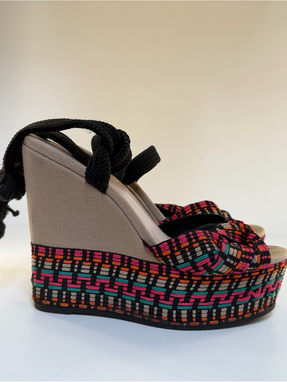 Schutz Deluna Multicolor Ankle Tie Platform Wedge Sandal